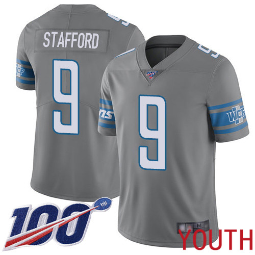 Detroit Lions Limited Steel Youth Matthew Stafford Jersey NFL Football #9 100th Season Rush Vapor Untouchable